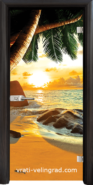 Стъклена интериорна врата, Print G 13-14 Beach Sunset, каса Венге